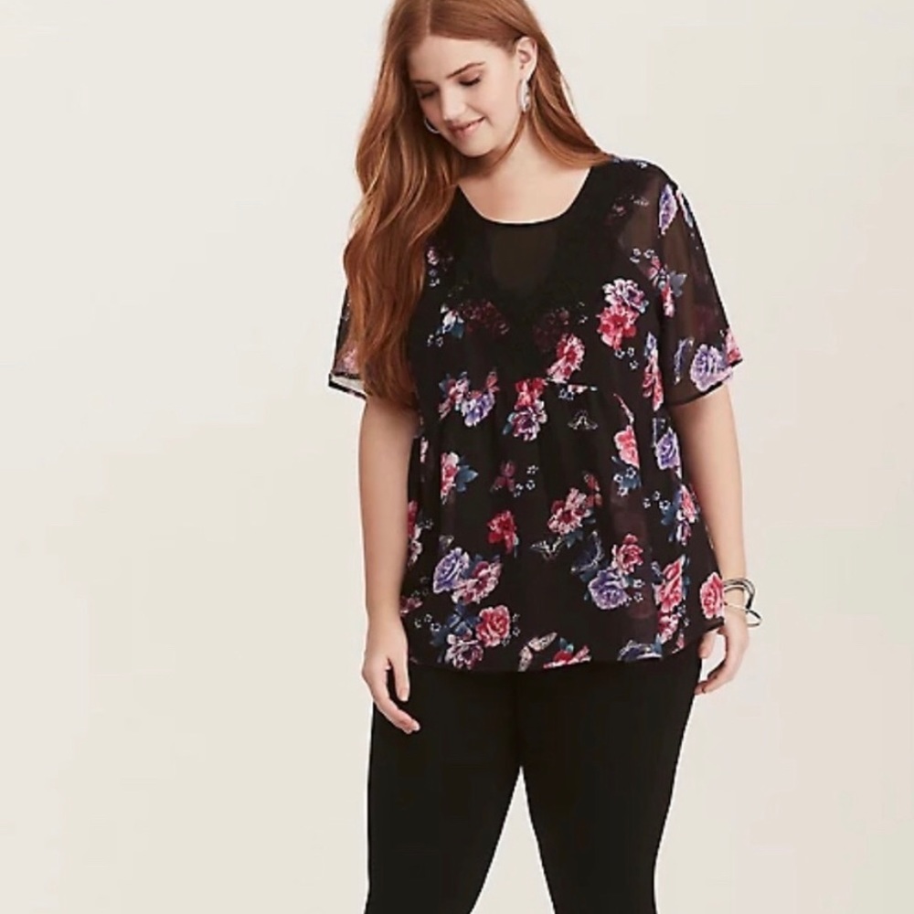 Torrid Floral and Butterfly Babydoll Top - Picture 2 of 14